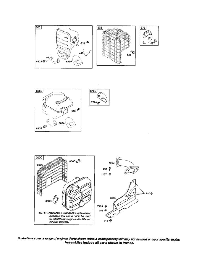 Muffler Diagram and Parts List for 204300 0036-1162 Briggs and Stratton Engine